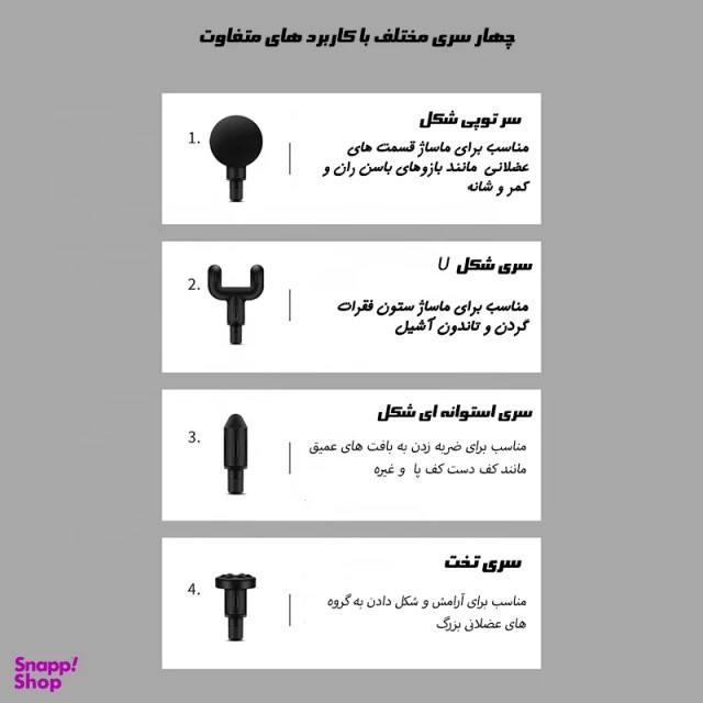 ماساژور تفنگی شارژی MASAGGE GUNدارای چهار سر تخصصی- درجه یک